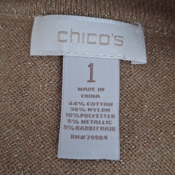 Chicos Womens Shimmer Cowl Neck Sweater Long Sleeve Oversized Rabbit Medium - Picture 2 of 10